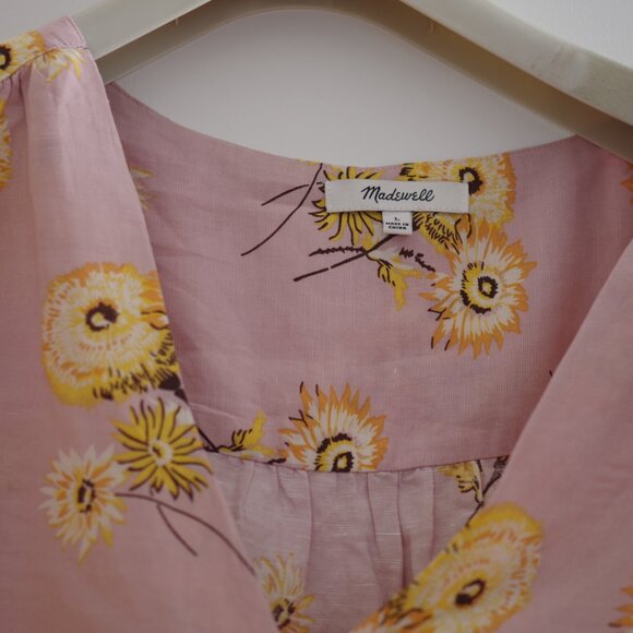 Madewell Pink Floral Button-Up Blouse viscose short sleeve top size L - Picture 10 of 12